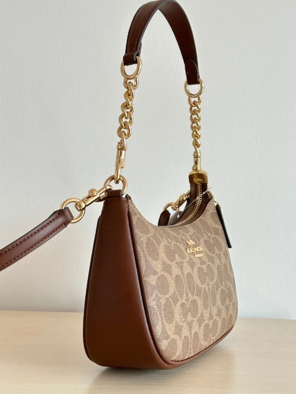 COACH Teri Signature Canvas Brown Shoulder Bag